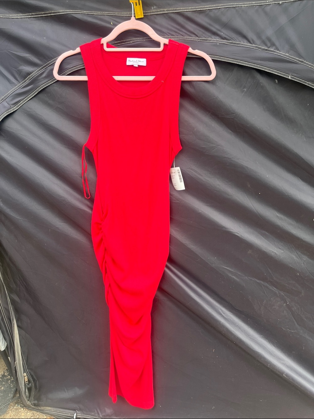 Michael Stars Vibrant Red Sleeveless Ruched Midi Dress